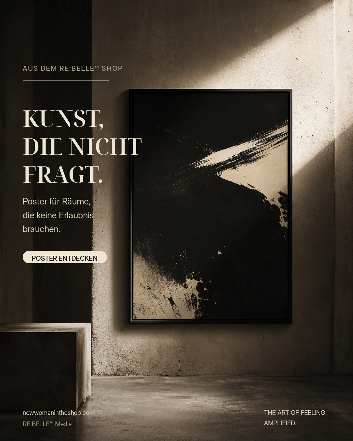 Dunkle RE:BELLE Poster Anzeige mit rebellischer Wandkunst